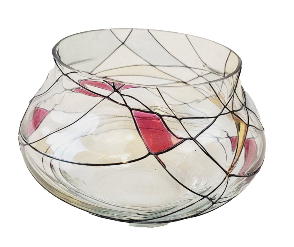 PartyLite Mosaic Calypso 2" Glass Red/Gold Tealight Votive Candle Holder BOHO